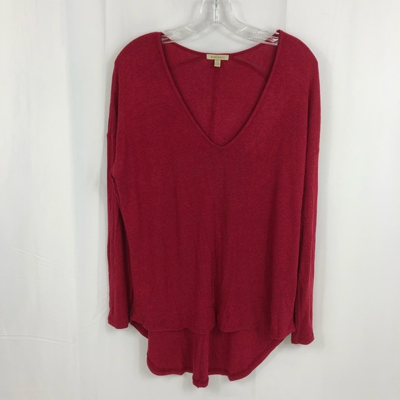 Bordeaux Red Hi Low V-Neck Long Sleeve Top S - Picture 8 of 8